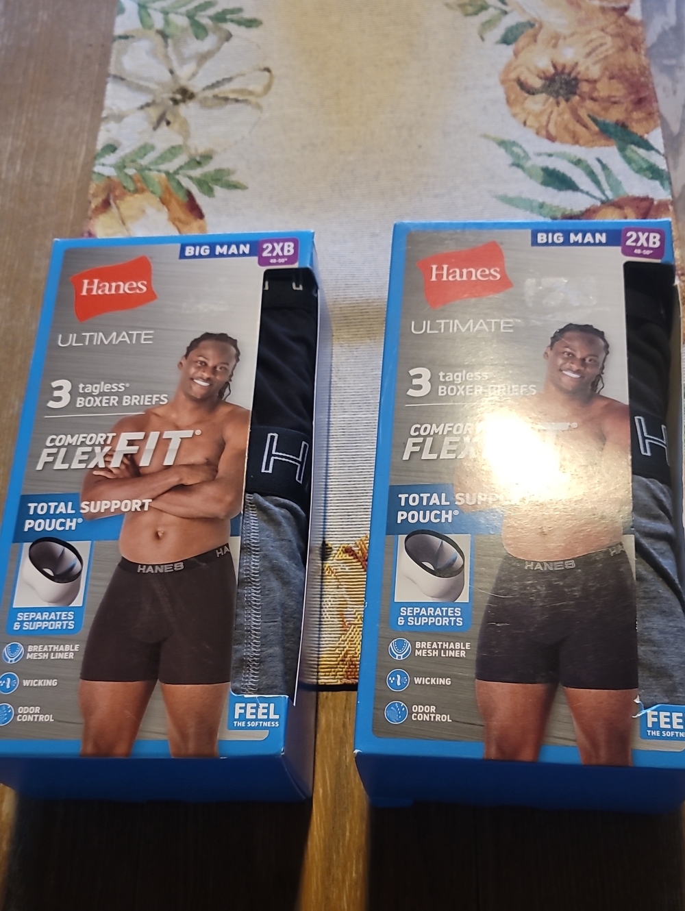 2 packages of Hanes Ultimate Men's Tagless Wicking Boxer Briefs 3 packs~2XB